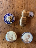 Hobart bee political pin, (3) McKinley cuff links.