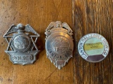 Ohio police badge, (2) Canton Malleable Co. badges.