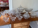 (12) Pcs. Canton Glass swan pattern, covered butter has crack on lid, small covered dish has chips.