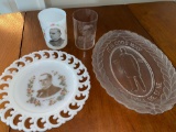 (4) McKinley souvenir pcs. Milk glass cup has chips.