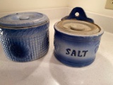 (2) Stoneware salt crocks.