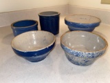 (3) Stoneware bowls, (3) small crocks.
