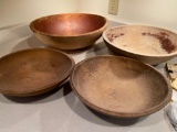 (4) Wooden bowls, largest is 17