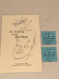 Bob Hope autographed Civic Center program w/ two admission tickets, 1986.