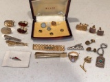 Cuff links (one marked 14K), unmarked ring w/ stone, sterling Lehman H. S. Pennant pendant, etc.