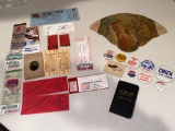 Political & advertising pins, sports & theater ticket stubs, Mary Black Souers tin type picture