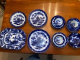 (11) Pcs. Flo blue. To Quinn platter, Whampoa plates, (2) Whampoa cups w/ saucers, etc.