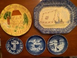 1988 Amish scene platter, (3) Royal Copenhagen plates.