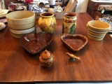 Redware Pottery and Crocks, Breininger Pottery PA Vase, Heart Shaped Bowls