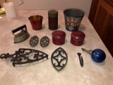 Sea Side Containers, Trivets, Blue Glass Lamp, Baking Powder Container