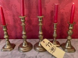 (5) Antique brass candle holders.