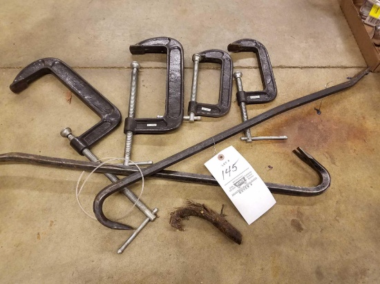 C clamps, pry bars