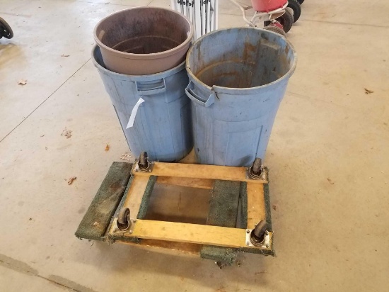 Trash cans and 4-wheel carts
