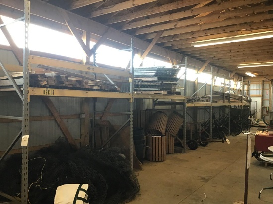 Six sections of pallet shelving. 4 feet deep and 10 feet tall