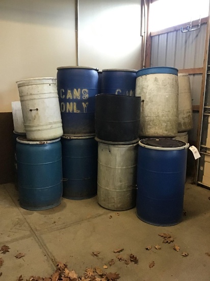 Large stack of plastic drums