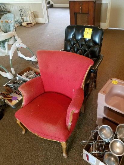 Upholstered, leather armchairs