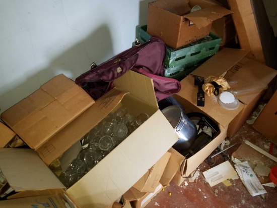 Contents of room, Restaurant glassware, ping pong table, peg board, chairs