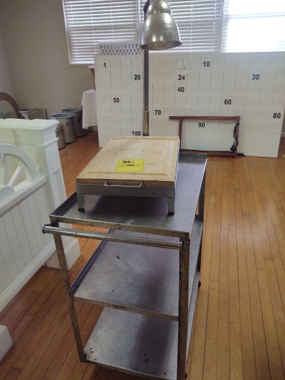Rolling stainless steel cart and Nostalgia Electrics carving warming station