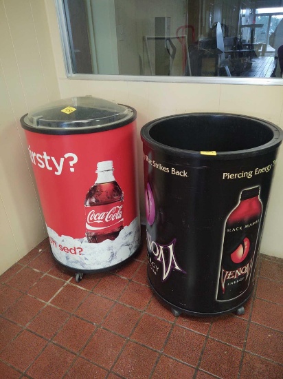 Two rolling beverage coolers