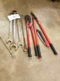 Large wrenches, bolt cutters, pruners
