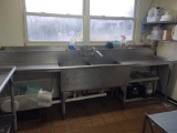 2-Bay stainless steel sink, wire rack, brooms and mops