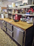 Bohn Model #130TA-2 refrigerated prep table with butcher Block Top & assorted utensils