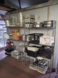 2 Wire Racks w/ Assorted flatware, Baking Pans, Electric Burners, & Utensils