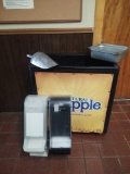 Two napkin dispensers, Snapple rolling cooler, large scoop and serving pans