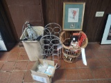 Wine rack, votive candles, gift bags and golf picture