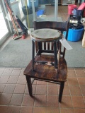 Wooden chair and metal stool