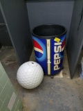 Decor plastic golf ball and Pepsi cooler