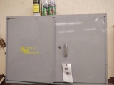 Metal two-door wall cabinet with assorted spray paints