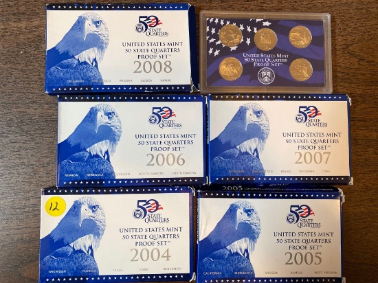 (5) State Quarter proof sets (2004-2008). Bid times 5.