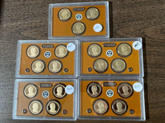 (5) Presidential $1 proof coin sets.