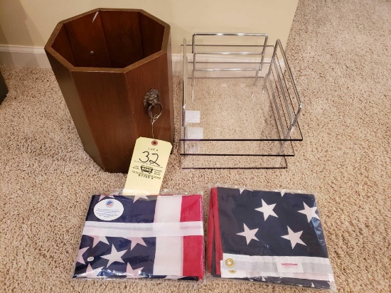 Paper Trays, American Flags, Wood Bucket