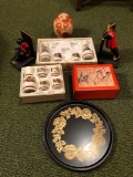 Oriental Bookends and Box, Vase, Sake Sets, Rose Pattern Tray