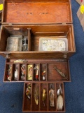 Vintage Wood Tackle Box & Lures