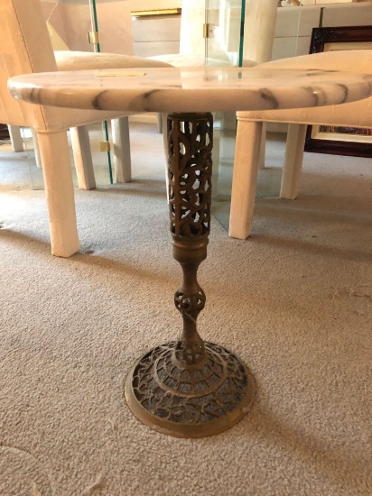 Brass and marble table, 18 inches tall