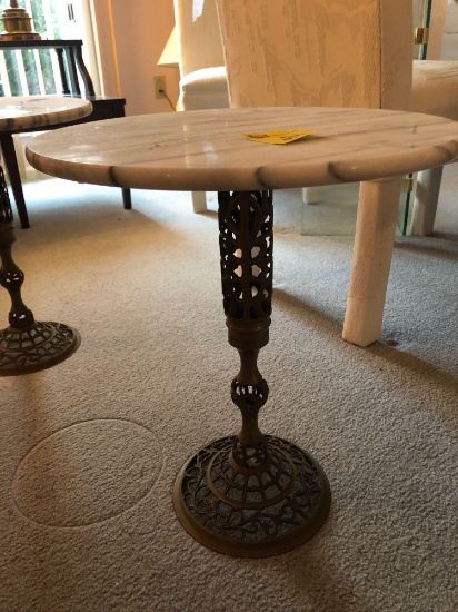 Brass and marble table, 18 inches tall