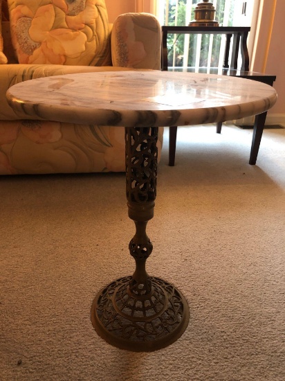 Brass and marble table, 18 inches tall