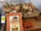 Two boxes of scarecrows, turkeys, fall decorations