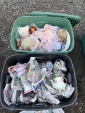 2 totes of dolls and hand painted china