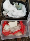 2 totes of dishes, glassware, Christmas houses