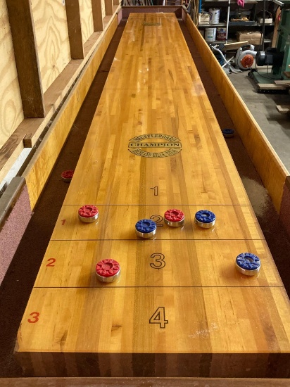 Shuffleboard table with custom inlaid sides