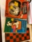 Vintage Halloween costume, vintage Snoopy color forms and old checkers set