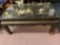 Asian scene coffee table, dark wood, glass top