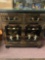 Asian scene small dresser and stand wood and glass top, 30? tall, 29? across