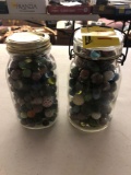 2 jars vintage marbles