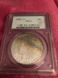 1885 liberty silver dollar coin, professionally graded