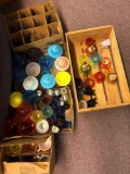 5 boxes of glassware, shakers, bells, toothpick holders, creamers, etc